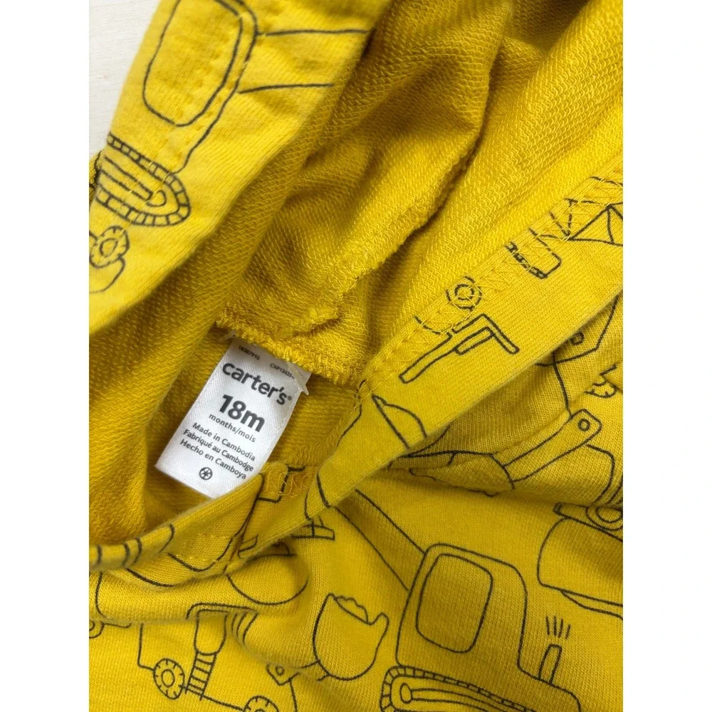 Carters Toddler Boys Yellow Construction Vehicle Print Hoodie 18M Pullover